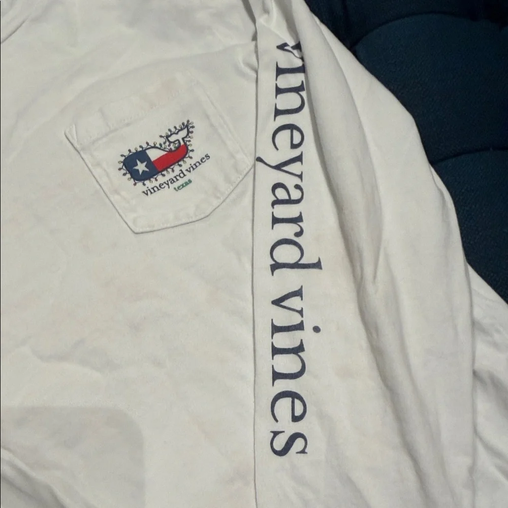 Vineyard Vines Kids White Long Sleeve Tee Christmas Texas Theme 100% cotton (LR)
